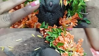 Stepmom handjob to stepson with flowers and oil in the bedroom