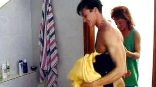 Beautiful redhead German babe fucked in the bathroom