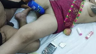 Inserting bottle banana into Indian girl pussy