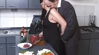 Older German couple fucking in the kitchen