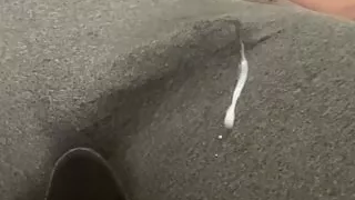 Huge hands free cumshot in tight pants