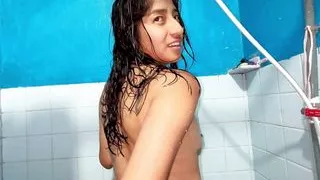 Big buttocked bitch masturbates in the shower when she realizes I'm recording her