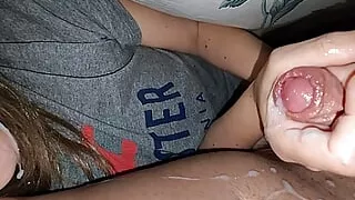 I wanted to rest but she wanted to play with me under the sheets and ended up exploding my cock.