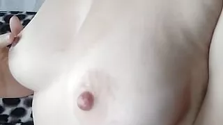 Horny girl plays natural tits and hard nipples on webcam