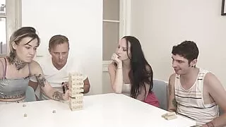Strip Jenga with Bella Angel,tabitha Poison, Falco White & Stanley Johnsom