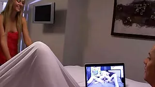 Naughty girl next Door caught Big Dick Neighbour watching Porn and get First Whitezilla Sex