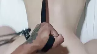 Hot girl cheating on her cuckold boyfriend with her lover and cumming on his dick