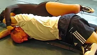 Powerful Black Lady Wrestles with a White Guy