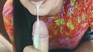 Cum in Mouth for Married Slut Mature while Blows Husband Best Friend - Amateur Homemade Blowjob