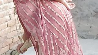 Lovely A Hot girl cleaning house with sexy dress