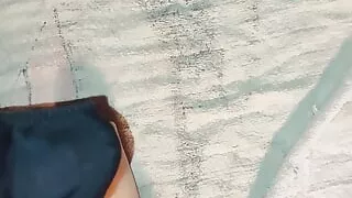 Cumshot on the bride's bridesmaid's black panties