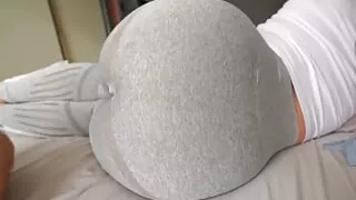 Step sister caught me jerking off and I fucked her through a hole in her leggings