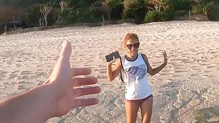 Big ass Thai amateur girlfriend horny sex after being on a beach