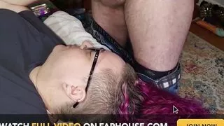 Cum on Her Glasses After She Strokes His Cock