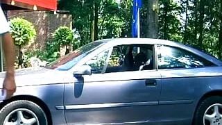 Slutty German Stepmom takes care of three young studs outdoors