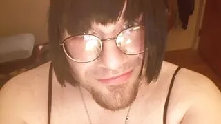 Crossdressing sissy fag dildo fucking his own asshole