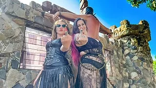 Sadistic medieval crucifixion  - Whipping in pieces by Mistress Zeida and Sadic Sadie