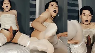 Sissy Crossdresser Nylon Foot & Heels Fetish with Huge Cum in Pants