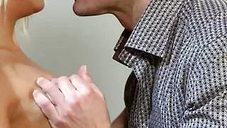 Seductive Blonde Bombshell Shows a Striptease a Blowjob and Has Doggy Style Sex