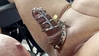 My Strap on Stories - I Make Him Cum Thru a Cage Before I Suck Him off & Swallow His Cum. POV 3