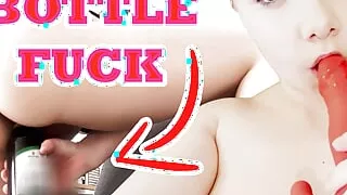 18 yo blond teen fucks herself with bottle