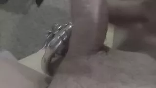Playing with negative penis in chastity