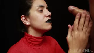 Cfnm - Red Turtleneck, Black Lips - Handjob + Cum Mouthful + Cum On Clothes