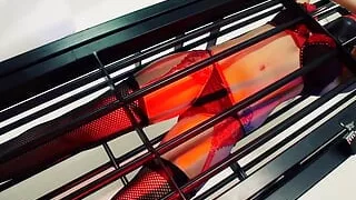 Two Brunette Girls in Red Lingerie Are Getting Busy with Each Other Wildly