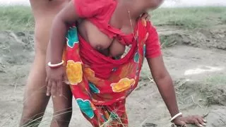 HouseWife In Red Saree Goes For Her Goat And Met A guy bangladeshi HouseWife