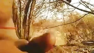 Outside fun in forest cumshot heavy load