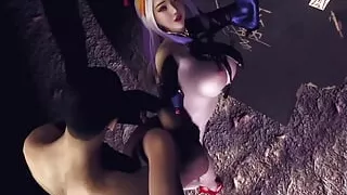 3D Horny Slut Asian Whore with Cosplay Dress Cheating with Big Cock