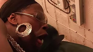 Voluptuous Ebony Deep Throats Two Cocks Before Taking Them in Her Tight Pussy