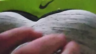 Using my step sis bra to help me cum in her green nike pro sports bra