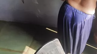 Stepsister in petticoat blouse cleaning the house and insisting to get rid of stepbrother