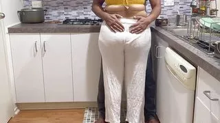 Big Booty Desi Woman Pleasured by Friend's Husband in Kitchen - Loud Kissing and Moaning