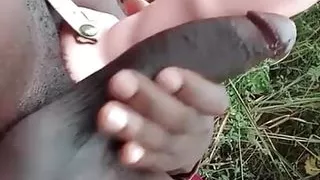 Outdoor playing with my dick and my huge dildo until cumshot