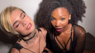 Beautiful Black Woman And Tattooed Blonde Make Out At The Party