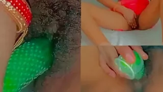 Desi school girl quenches her thirst by putting cucumber in relaxation