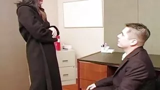 A Stunning Brunette in Sexy Stockings Enjoys Hardcore Fucking with a Guy on the Desk