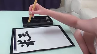 Japanese Renka Shimizu excited to orgasm smoking cock while writing uncensored.