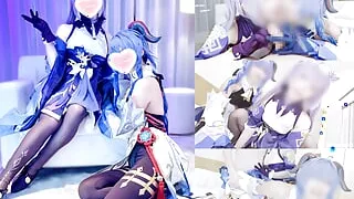 Genshin Impact Keqing Ganyu Cosplaying Threesomes femdom creampie sex & hand job milking.