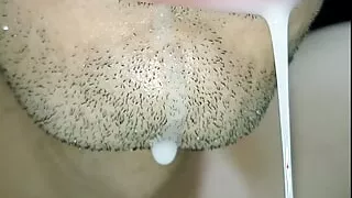 Cum in my mouth, play with your cum, and swallow it, close-up, naughty gay, tongue, sloopy