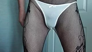 trying on my new black stockings and knickers