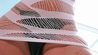 A red-hot 54-year-old's tiny bikini and gaping pussy show