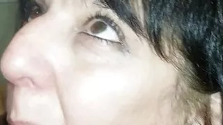 Sexy mature neighbor let me RECORD her sucking my dick POV! Close up face fucking & gagging deep throat