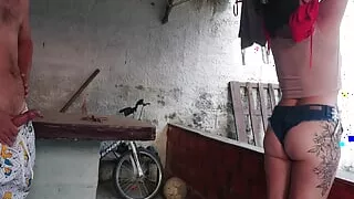 The maid came with short, tight denim shorts to tease me