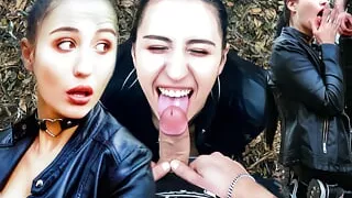 Leather Leggins Brunette Facefucked And Facialized Outdoors