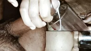 My wife massages my cock and drinks