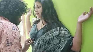Vaishnavy and Sharun Raj saree navel romance, Saree romance, Navel romance with hot boobs press and kissing romance, Romance