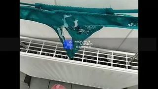 ditrty thong by his wife get licked and squirted full cum on panty